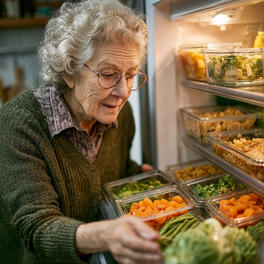 Senior fericit gătind o mâncare sănătoasă